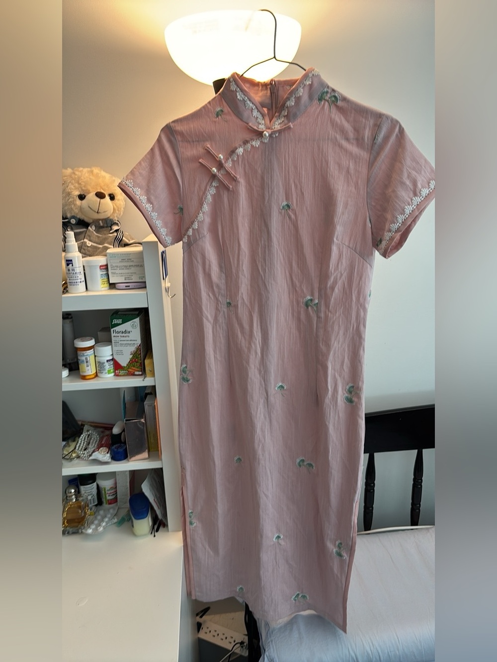 Classic Pink Embroidered Qipao Cheongsam Dress
